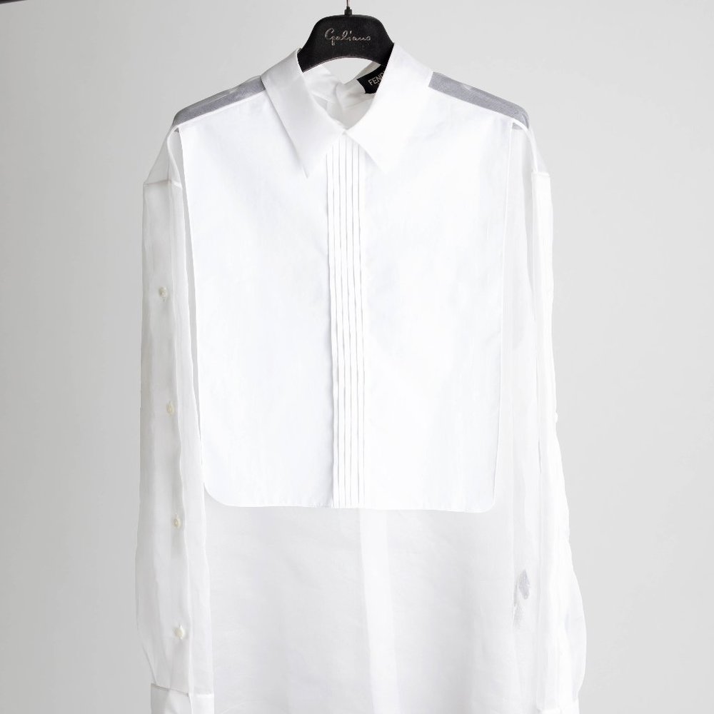 Fendi Bib-Collar Silk Organza Shirt